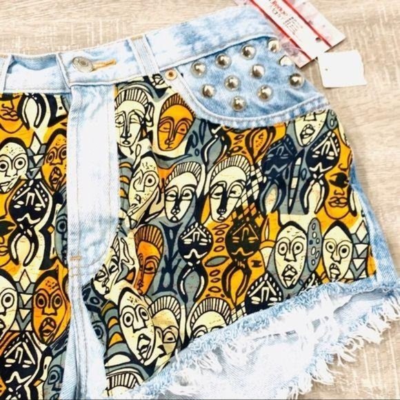 Upcycled Custom Designed Studded Cut Off Shorts Size 6 - Picture 3 of 10